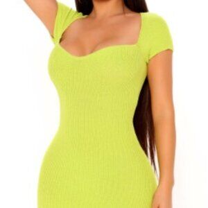 BNWT FASHION NOVA Shaken Up Sweater Mini Dress - Lime (1X)